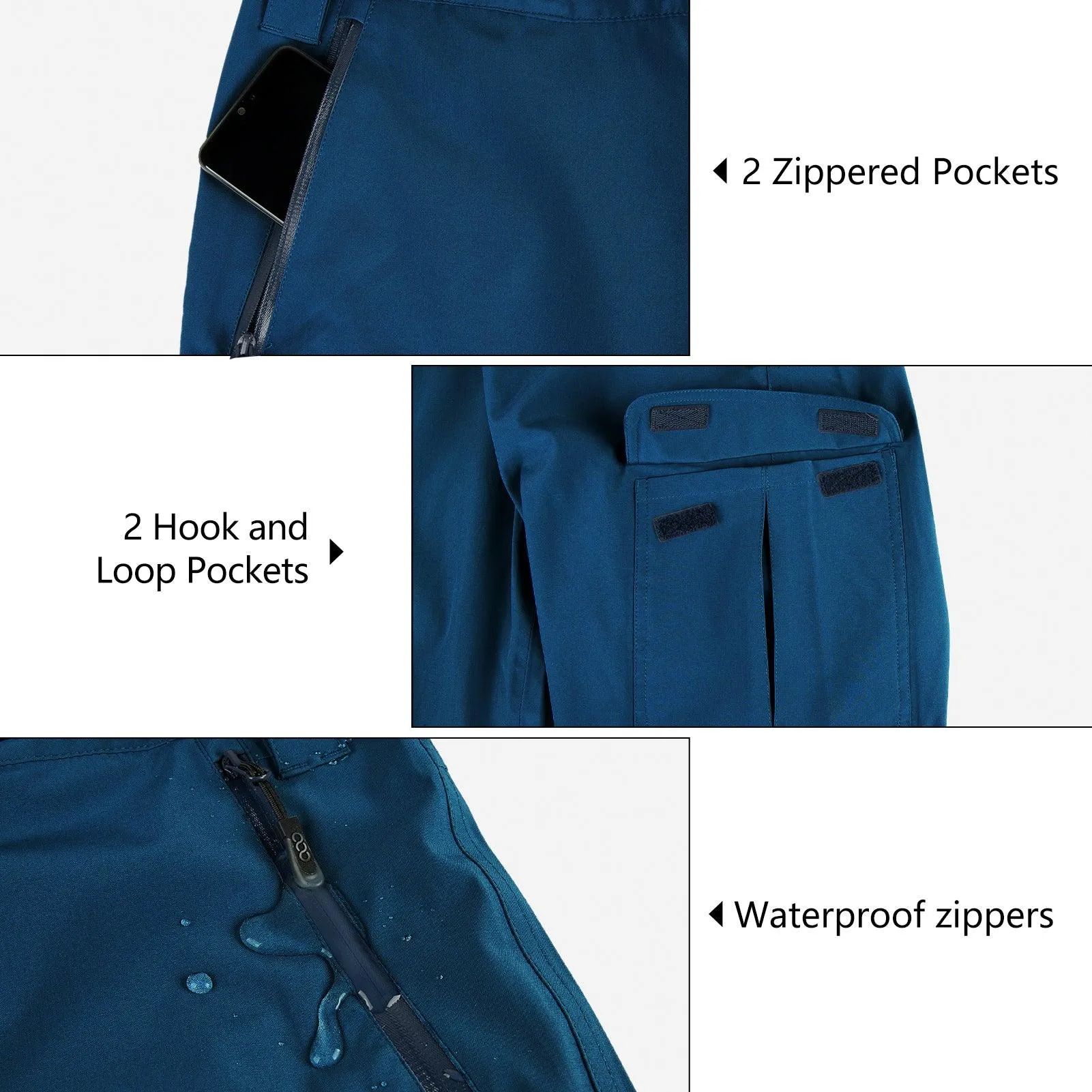 Women's Hiking Rain Pants with 4 Pockets : 10000mm W/P Index 10000 Level Breathable