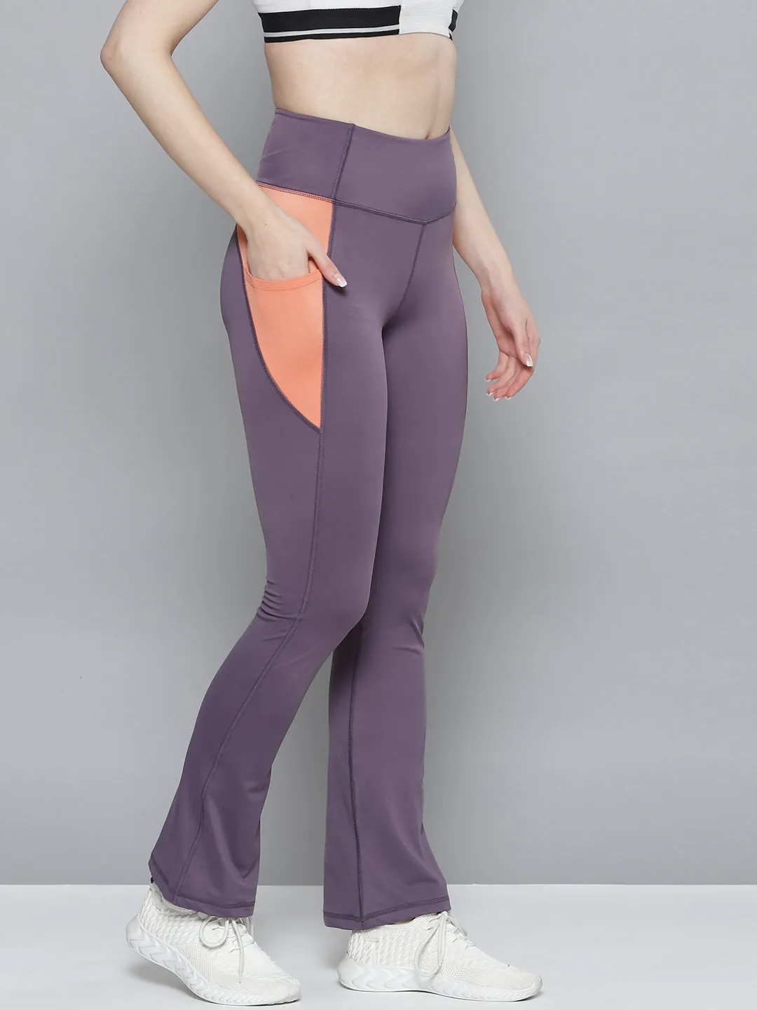 Women's Purple Solid Quick Dry Bootcut Pocket Track Pants